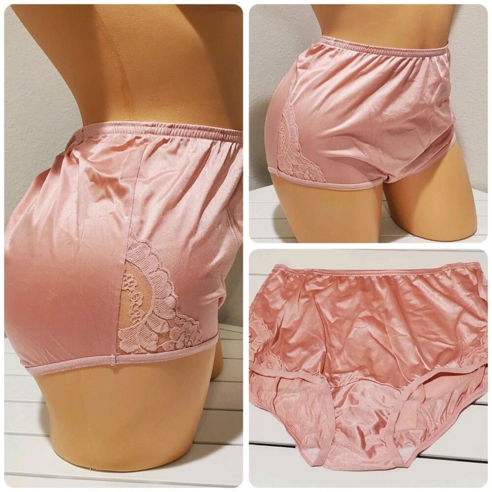 Vanity Fair Lace Nouveau Nylon Full Cut Panty Lace Shiny Pink Priss 6/M